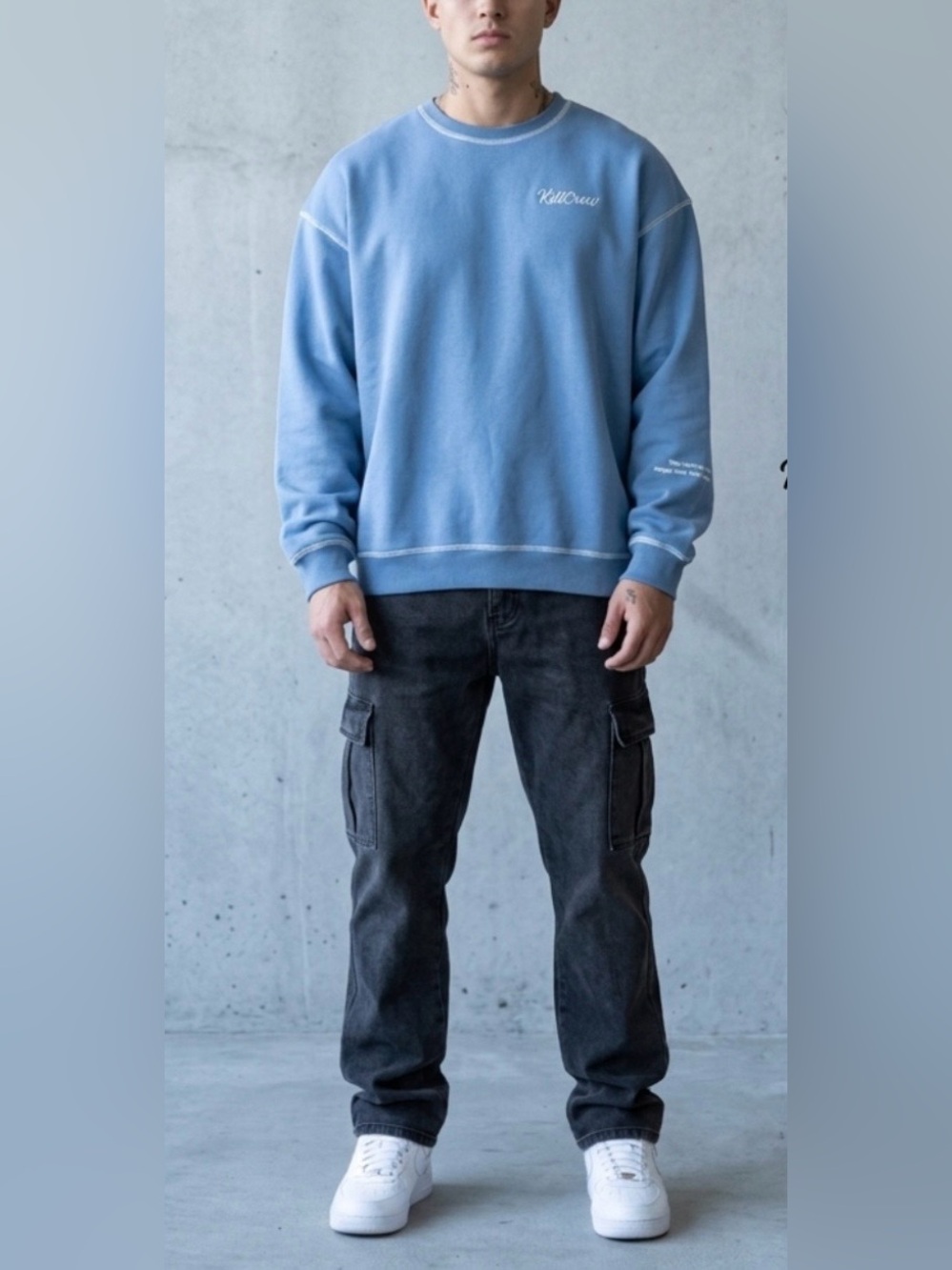 Kill Crew OVERSIZED LUX OUTSEAM CREW
NECK - BLUE. Size small